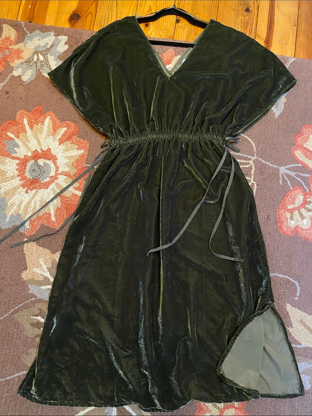 World Market Dolman Sleeve Green Velvet Midi Dress